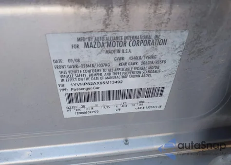 2009 Mazda Mazda6 I Touring z USA, uszkodzony, nr VIN 1YVHP82AX95M13492